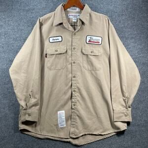 Armorex FR Button Up Work Shirt Men's XL Beige Long Sleeve Chest Pockets READ